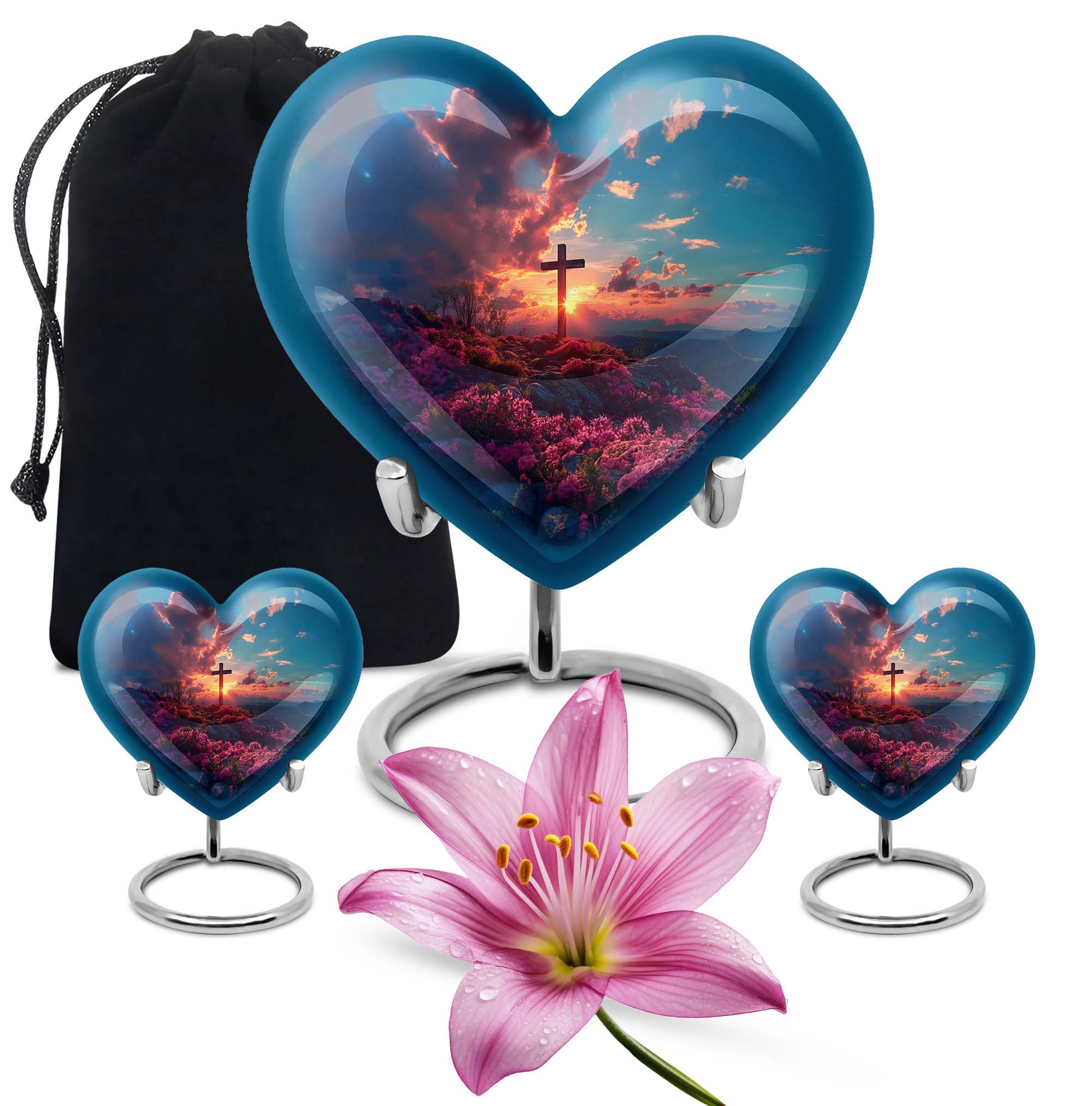 10-inch Heart Designed Aurora Borealis themed Cross Urn for cremation dad ashes