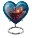 10-inch Heart-shaped Aurora Borealis themed cross urn