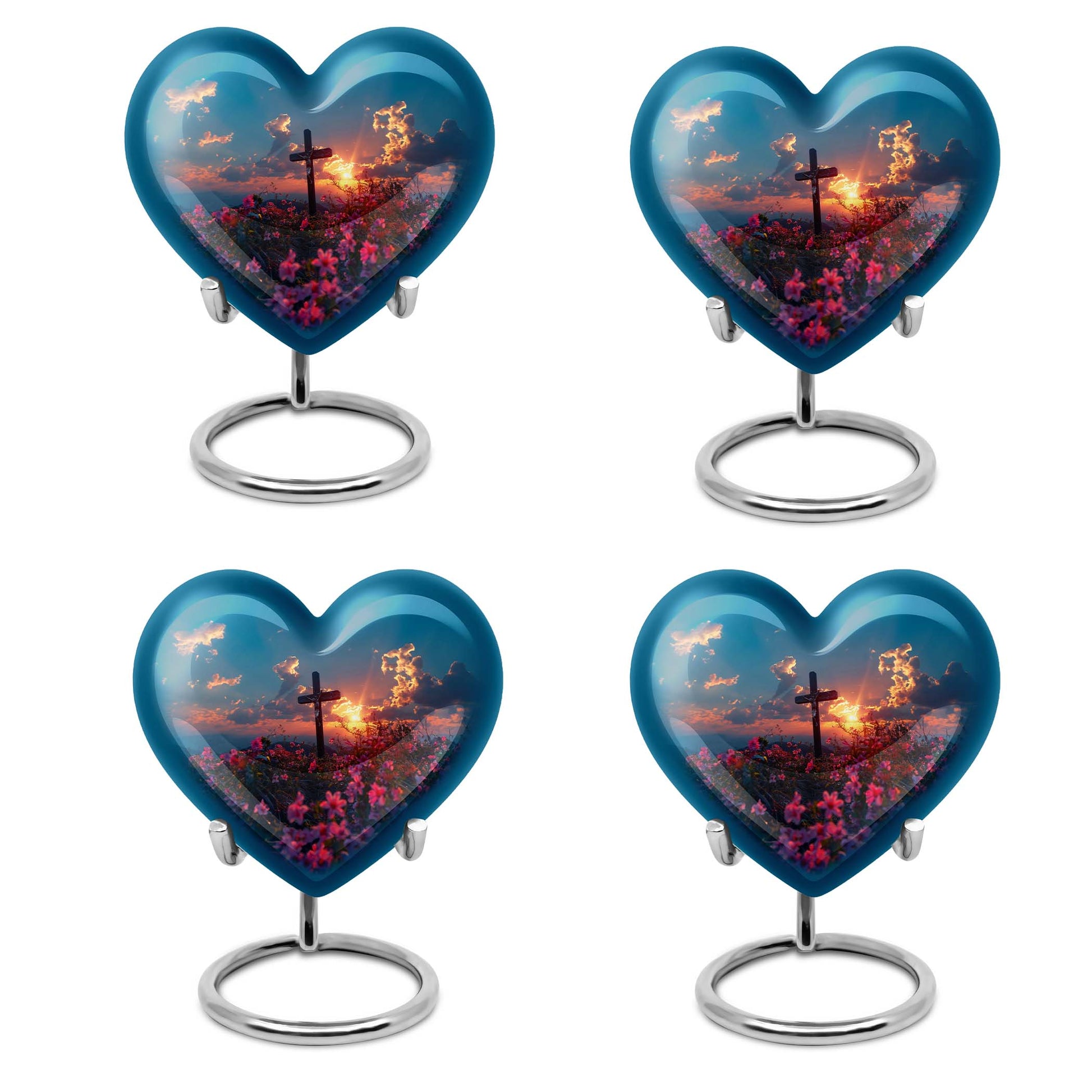 10-inch Heart-shaped Aurora Borealis themed cross urn