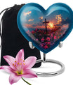 10-inch Heart-shaped Aurora Borealis themed cross urn