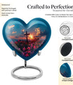 10-inch Heart-shaped Aurora Borealis themed cross urn