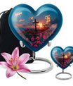 10-inch Heart-shaped Aurora Borealis themed cross urn