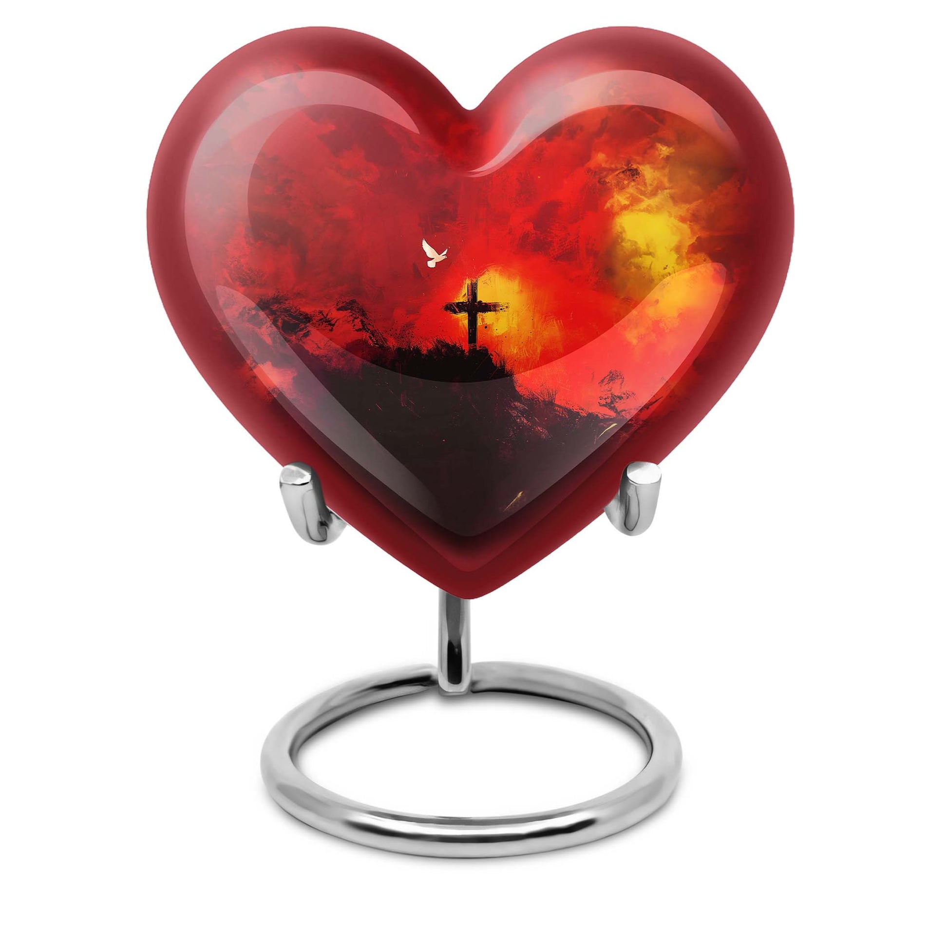 10-inch Heart-shaped Aurora Borealis design cross urn for human ashes with engraving option