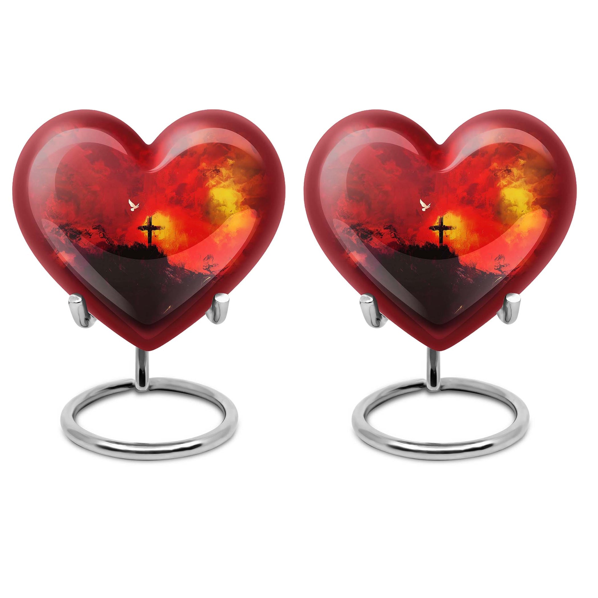 10-inch Heart-shaped Aurora Borealis design cross urn for human ashes with engraving option