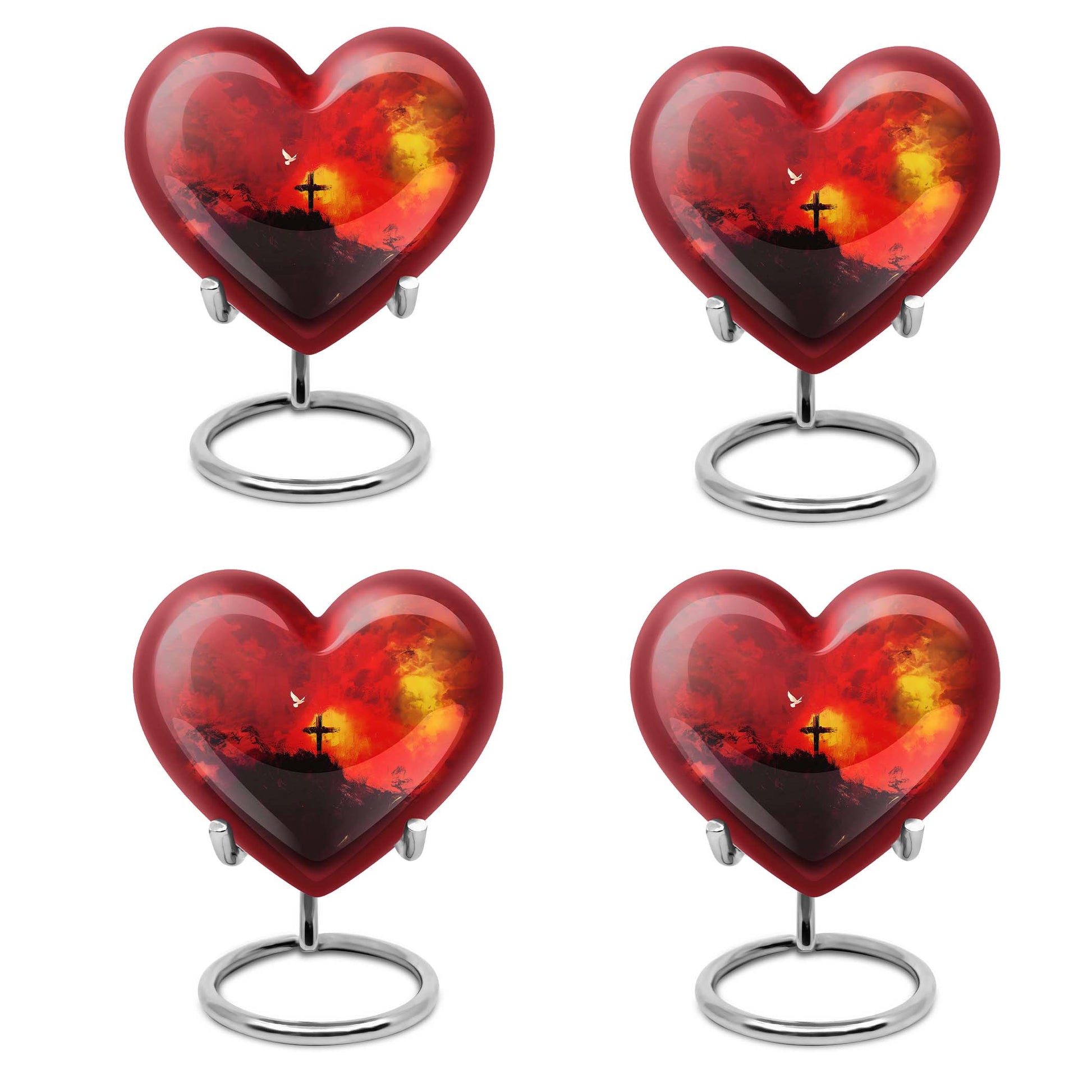 10-inch Heart-shaped Aurora Borealis design cross urn for human ashes with engraving option