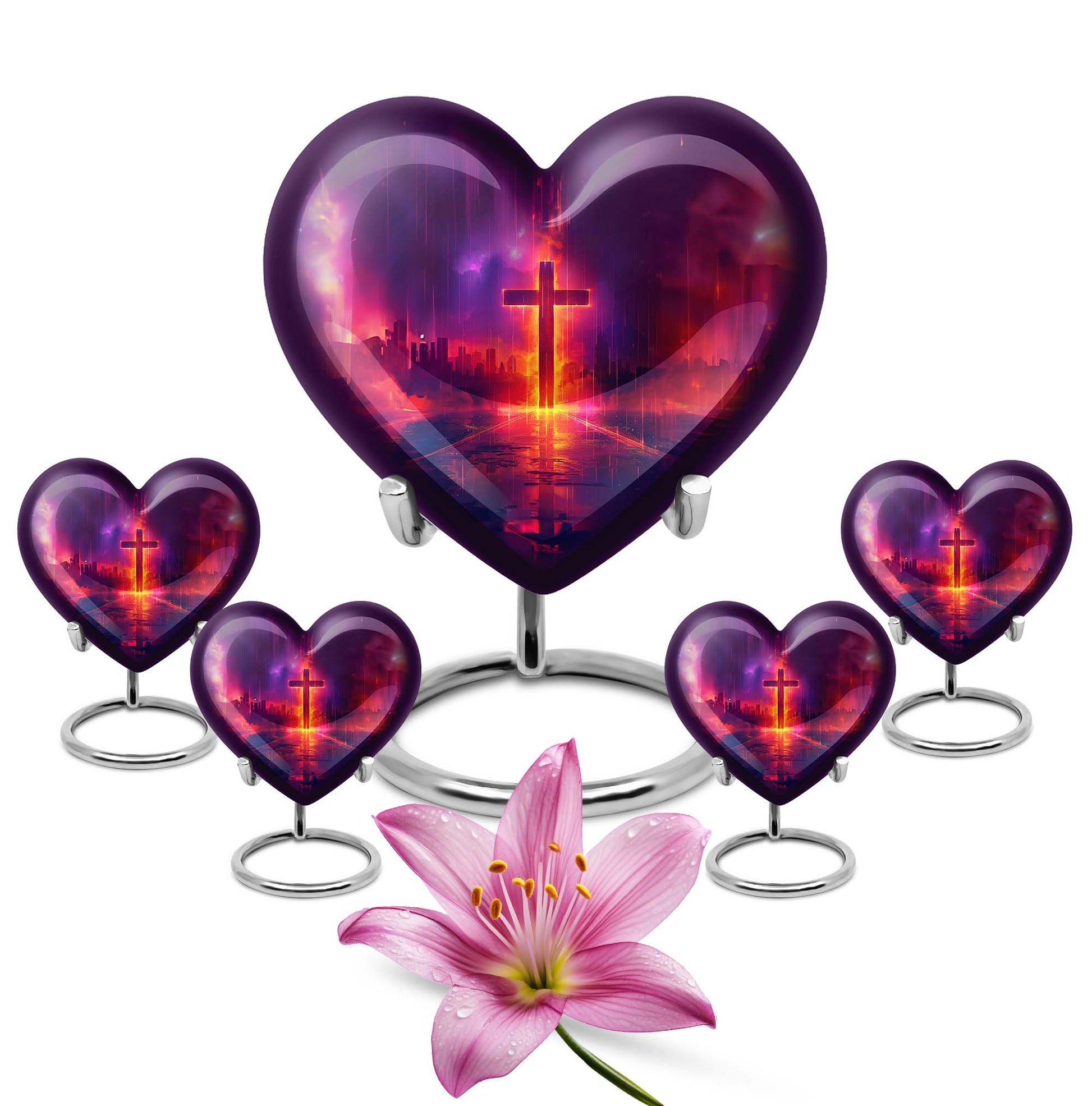 Heart-shaped cremation urn with Aurora Borealis theme for adult male ashes