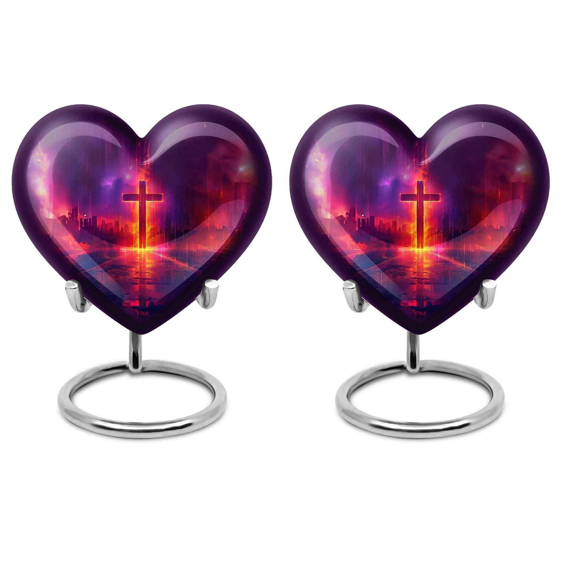 Heart-shaped cremation urn with Aurora Borealis theme for adult male ashes