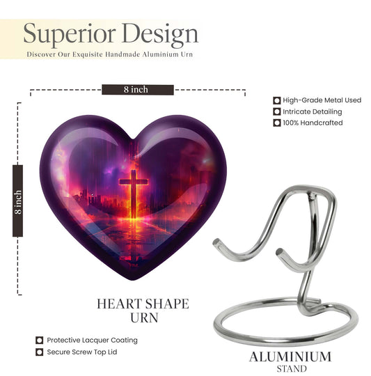 Heart-shaped cremation urn with Aurora Borealis theme for adult male ashes