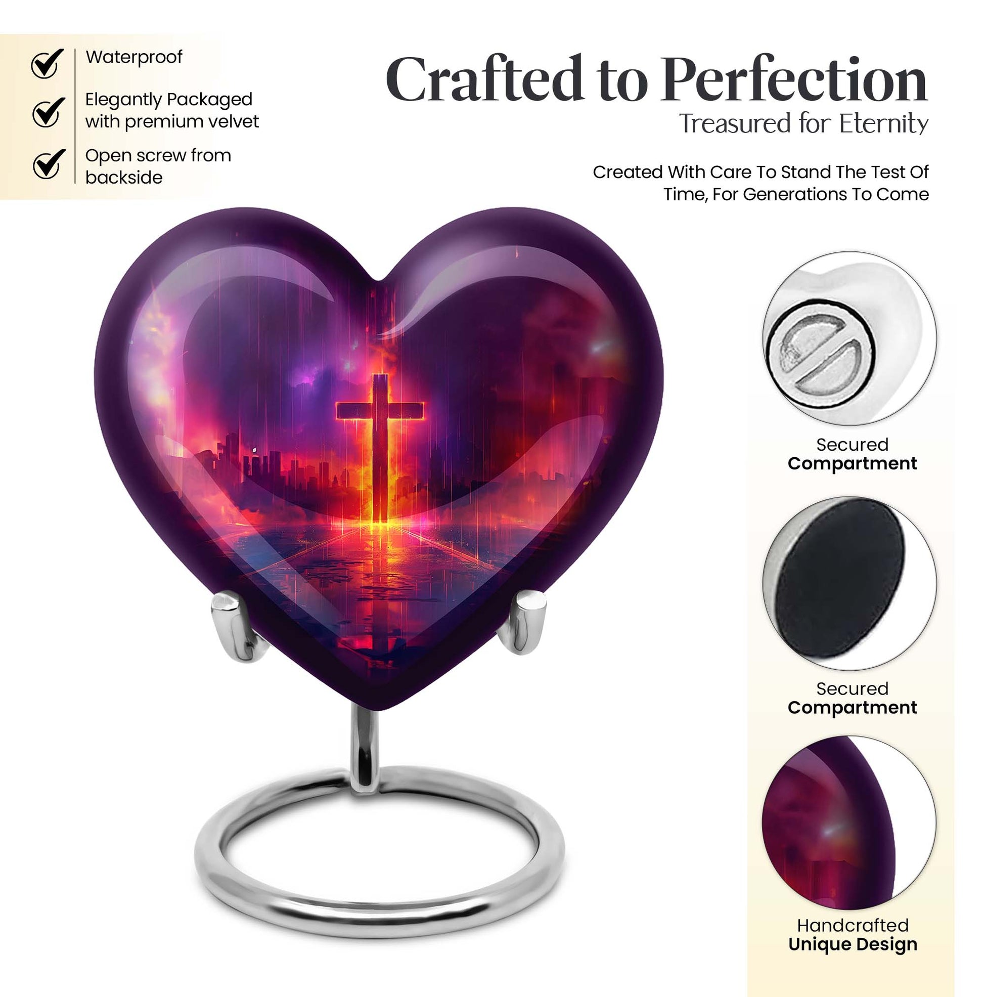 Heart-shaped cremation urn with Aurora Borealis theme for adult male ashes