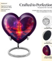 Heart-shaped cremation urn with Aurora Borealis theme for adult male ashes