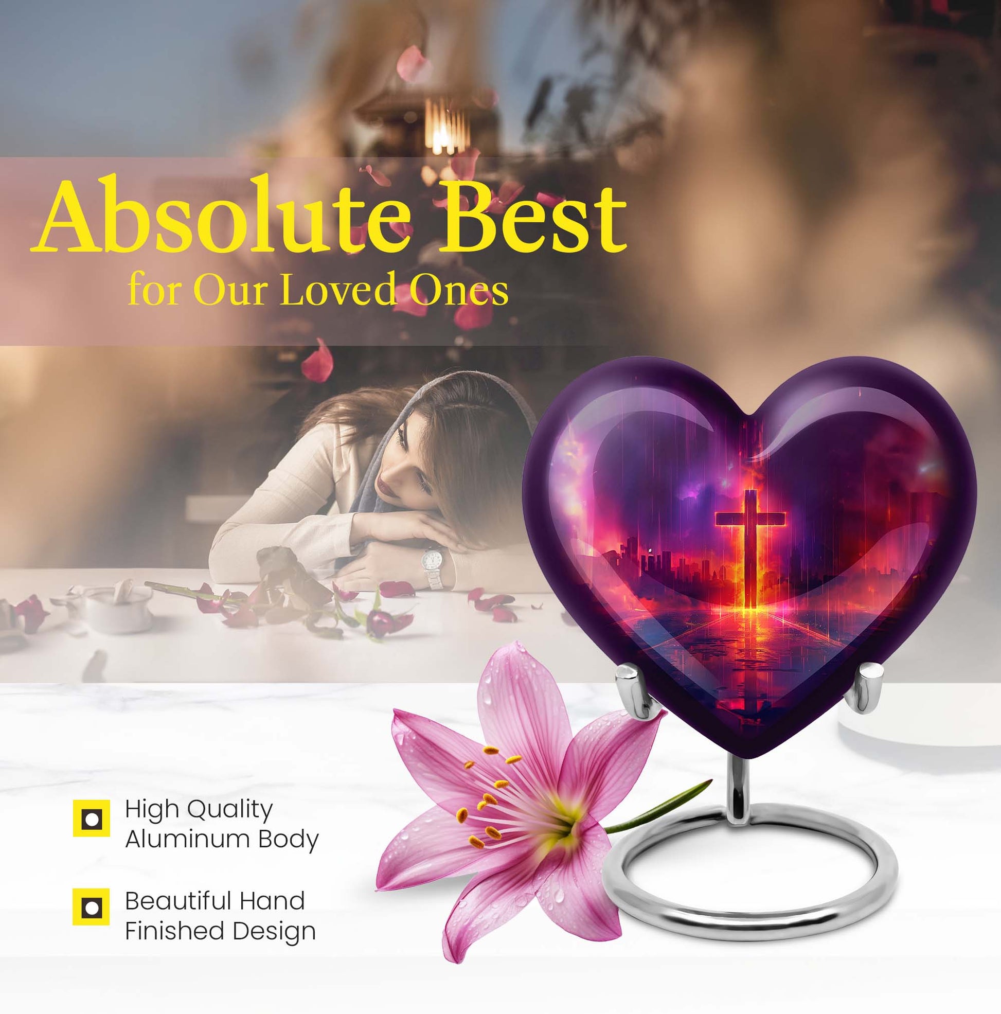 Heart-shaped cremation urn with Aurora Borealis theme for adult male ashes