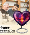 Heart-shaped cremation urn with Aurora Borealis theme for adult male ashes