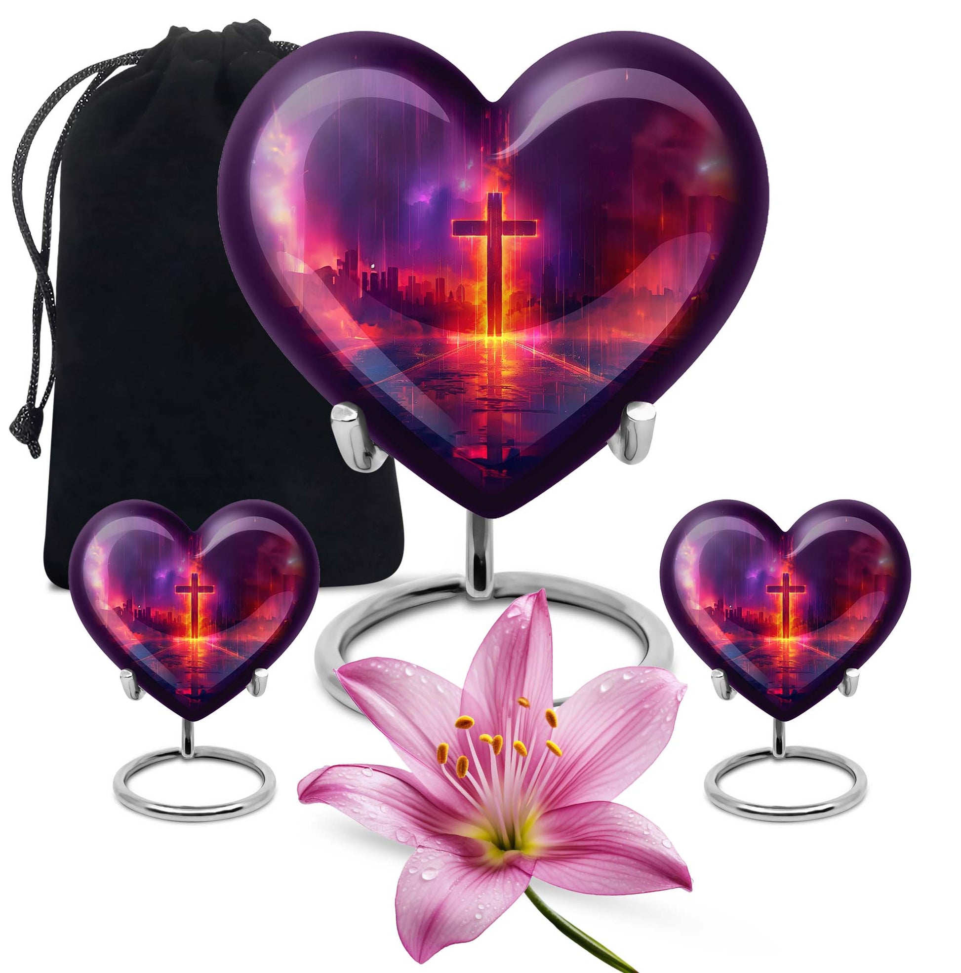 Heart-shaped cremation urn with Aurora Borealis theme for adult male ashes