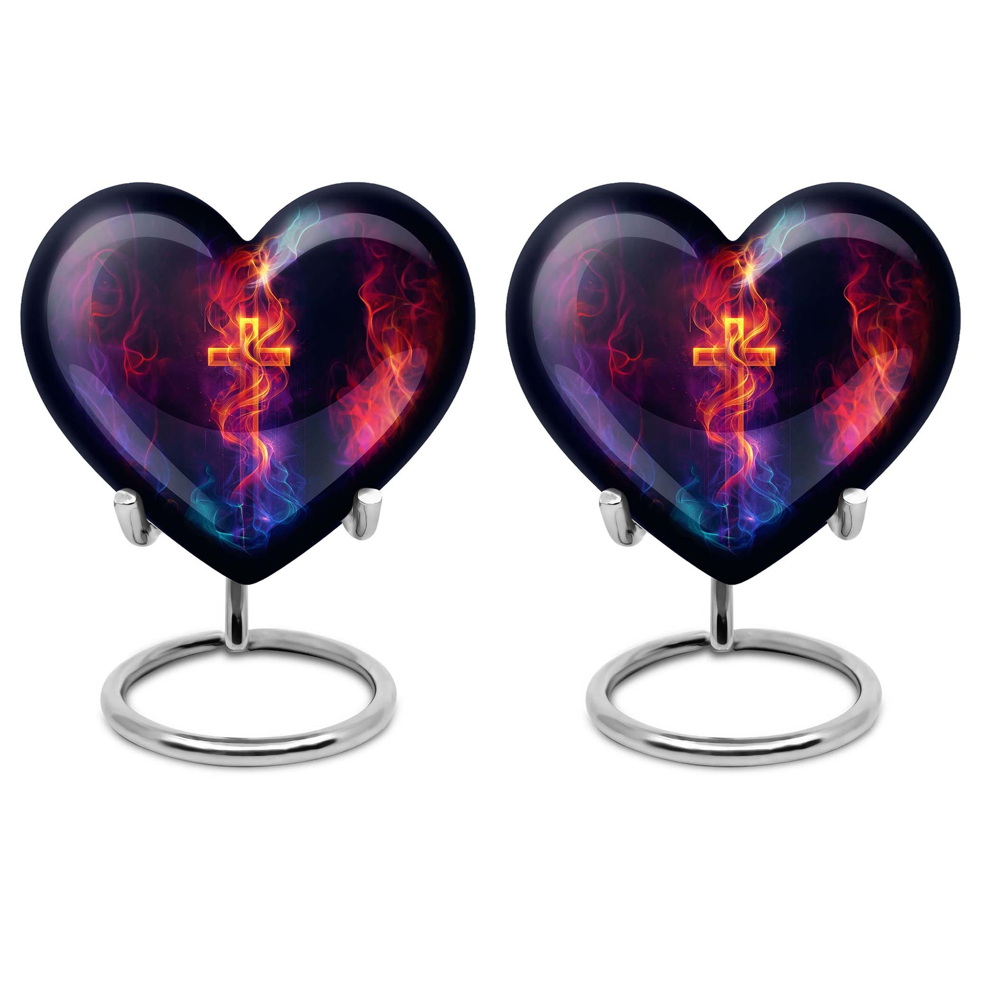 10-inch heart-shaped cross urn with Aurora Borealis 