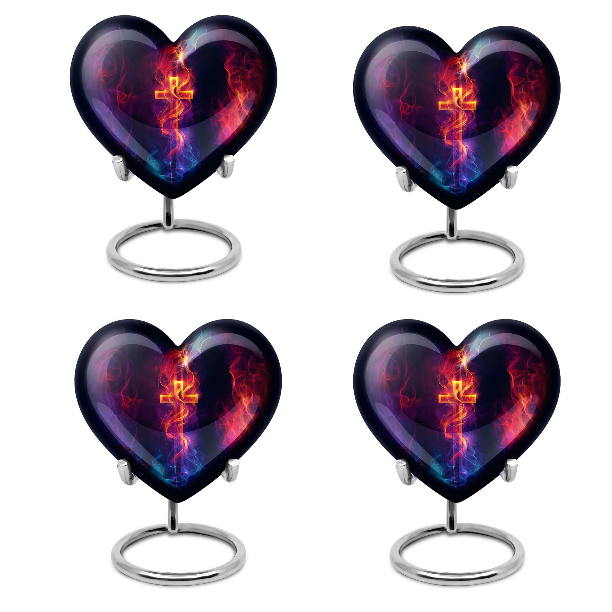 10-inch heart-shaped cross urn with Aurora Borealis 