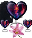 10-inch heart-shaped cross urn with Aurora Borealis 