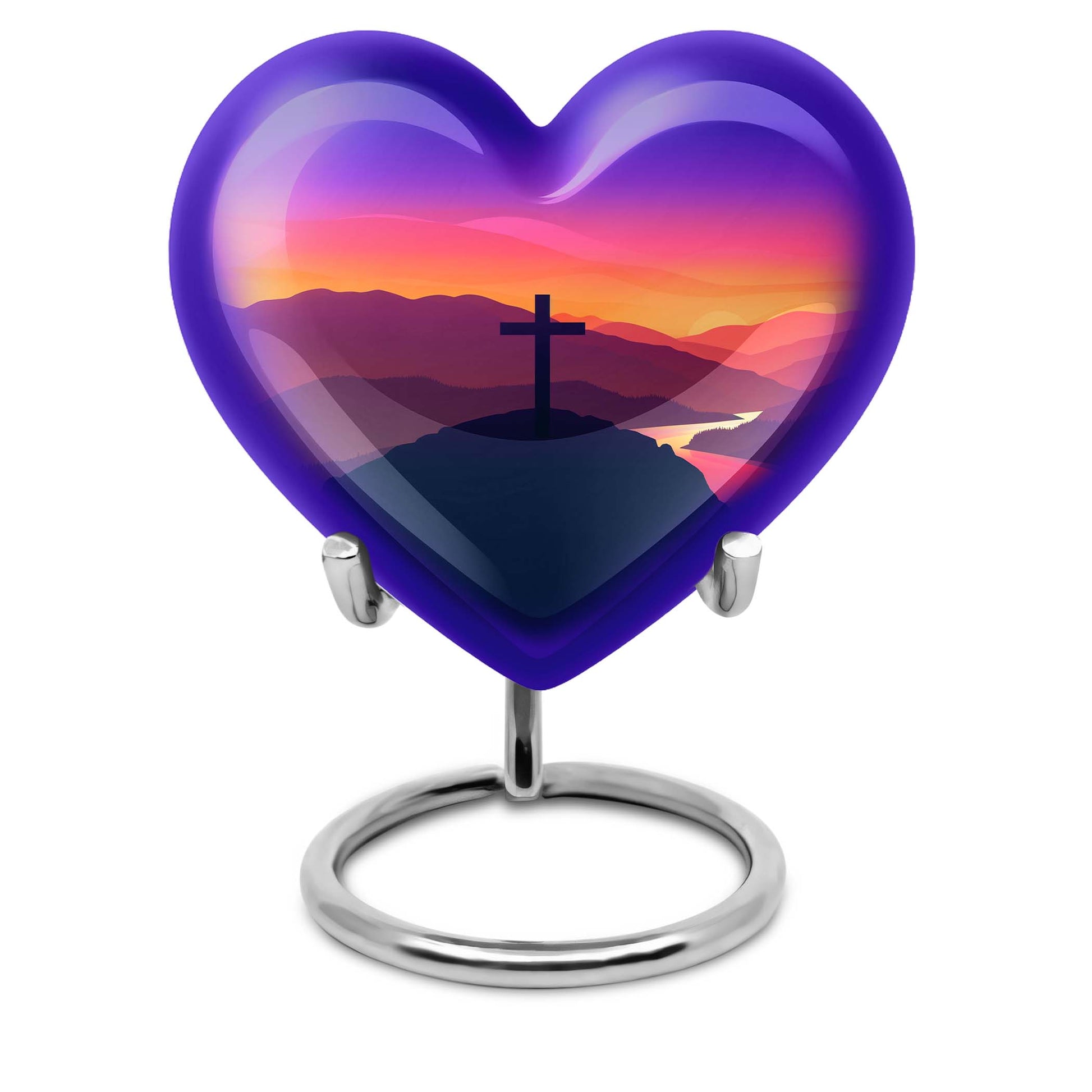 10-inch Heart-shaped Cross Urn for Dad, includes velvet pouch, customizable for memorials