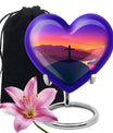 10-inch Heart-shaped Cross Urn for Dad, includes velvet pouch, customizable for memorials