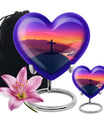 10-inch Heart-shaped Cross Urn for Dad, includes velvet pouch, customizable for memorials