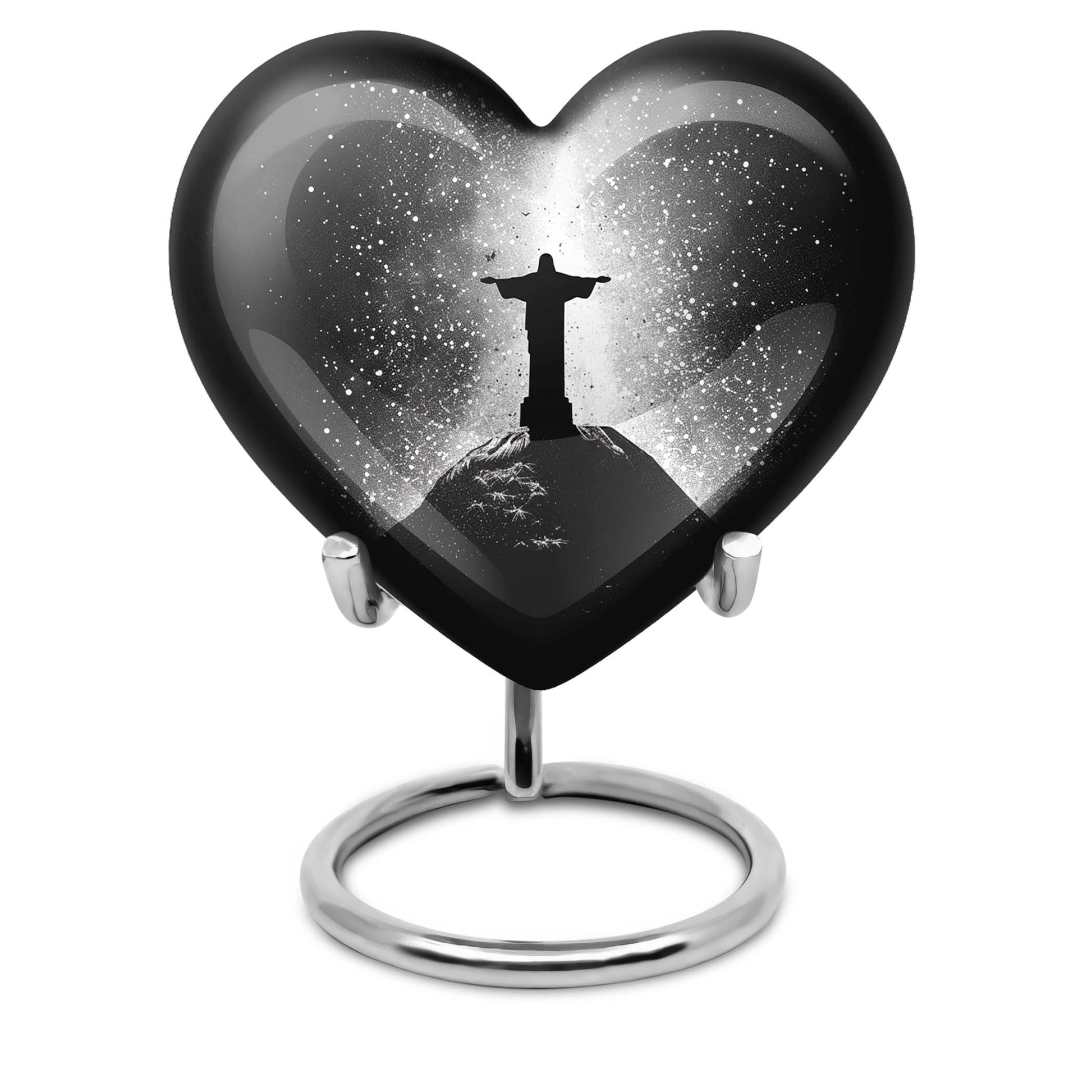 Gramophone-themed 10-inch heart-shaped cross urn 