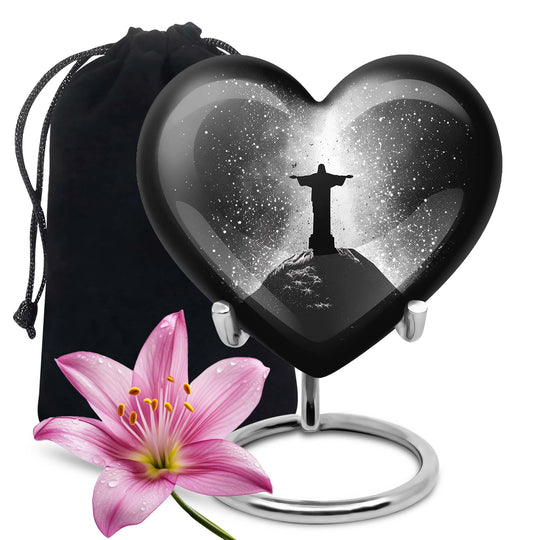 Gramophone-themed 10-inch heart-shaped cross urn 