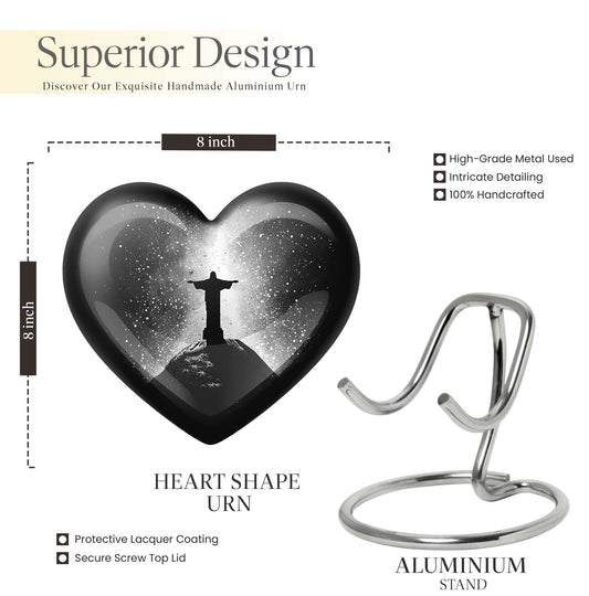 Gramophone-themed 10-inch heart-shaped cross urn 