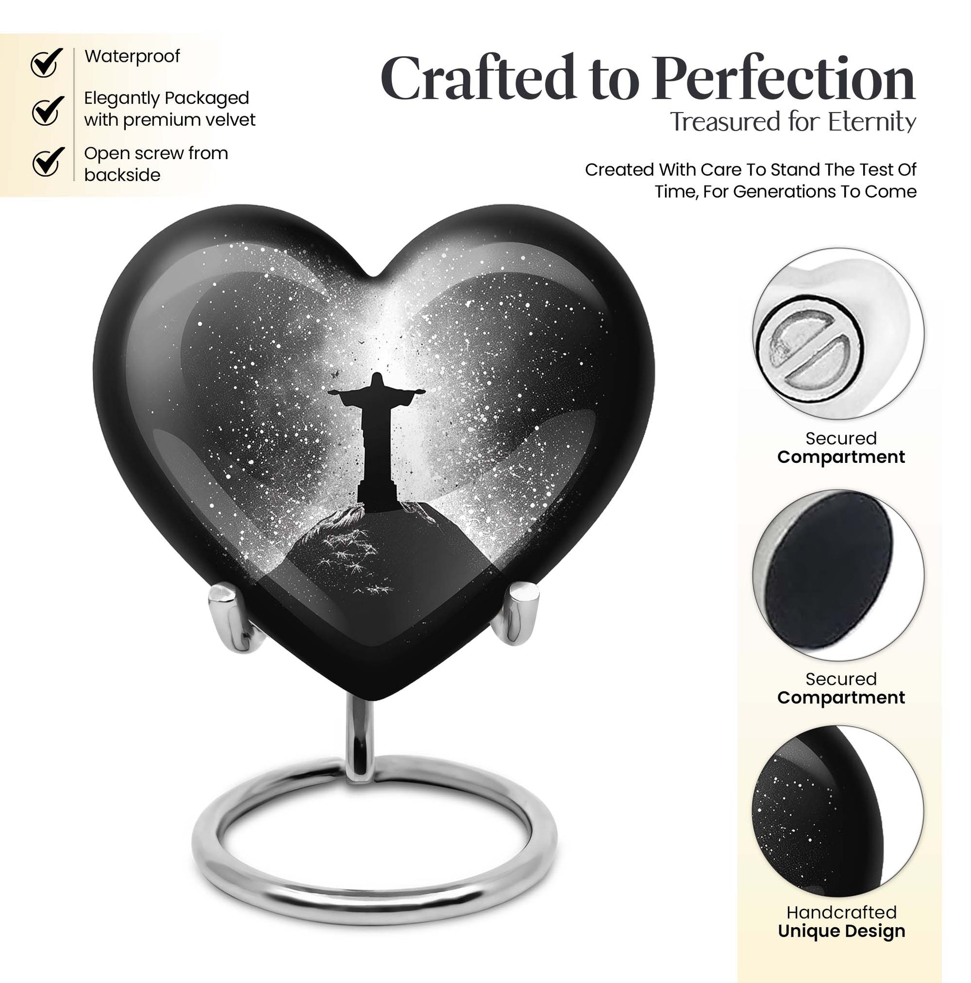 Gramophone-themed 10-inch heart-shaped cross urn 