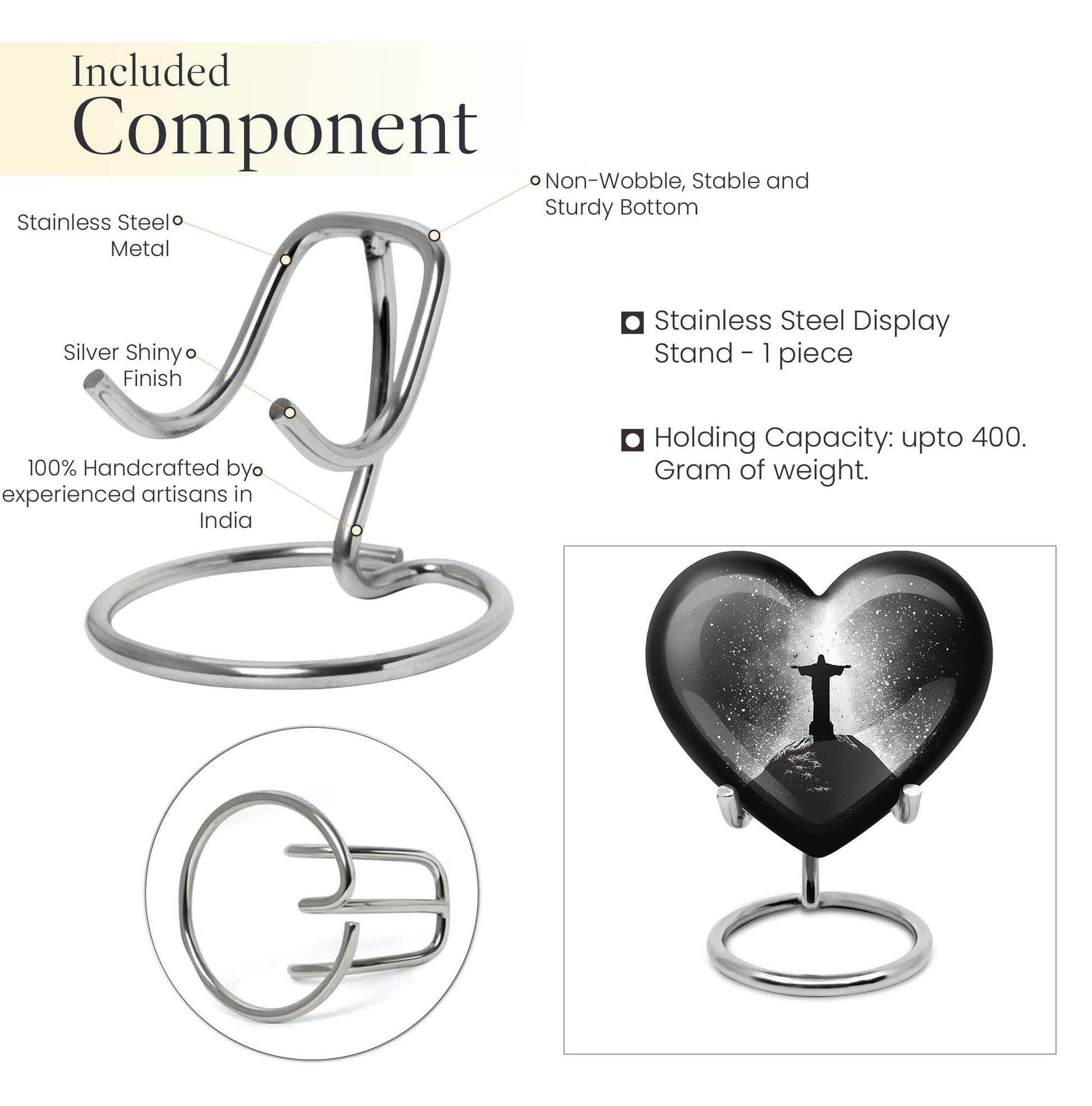 Gramophone-themed 10-inch heart-shaped cross urn 