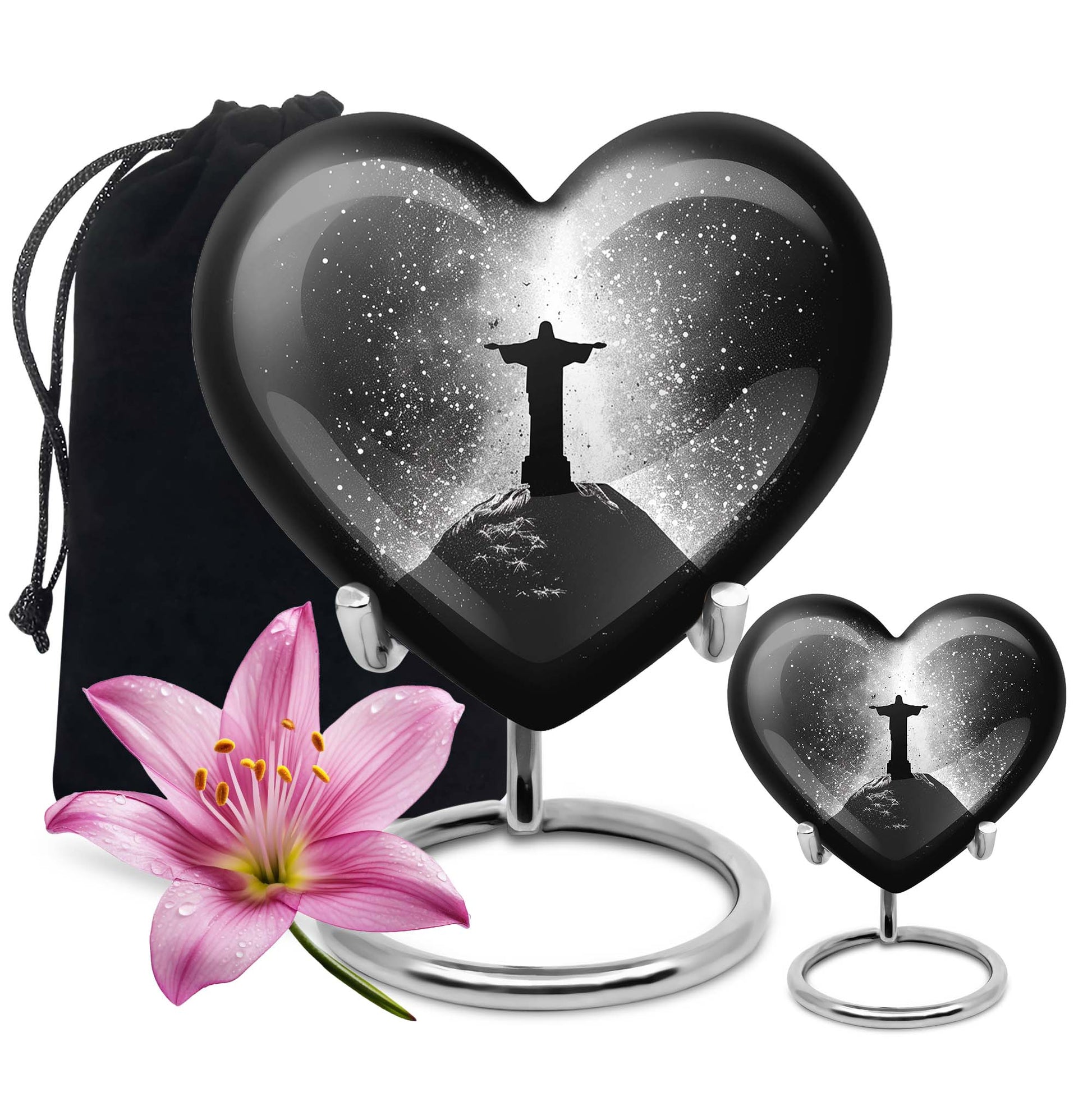 Gramophone-themed 10-inch heart-shaped cross urn 