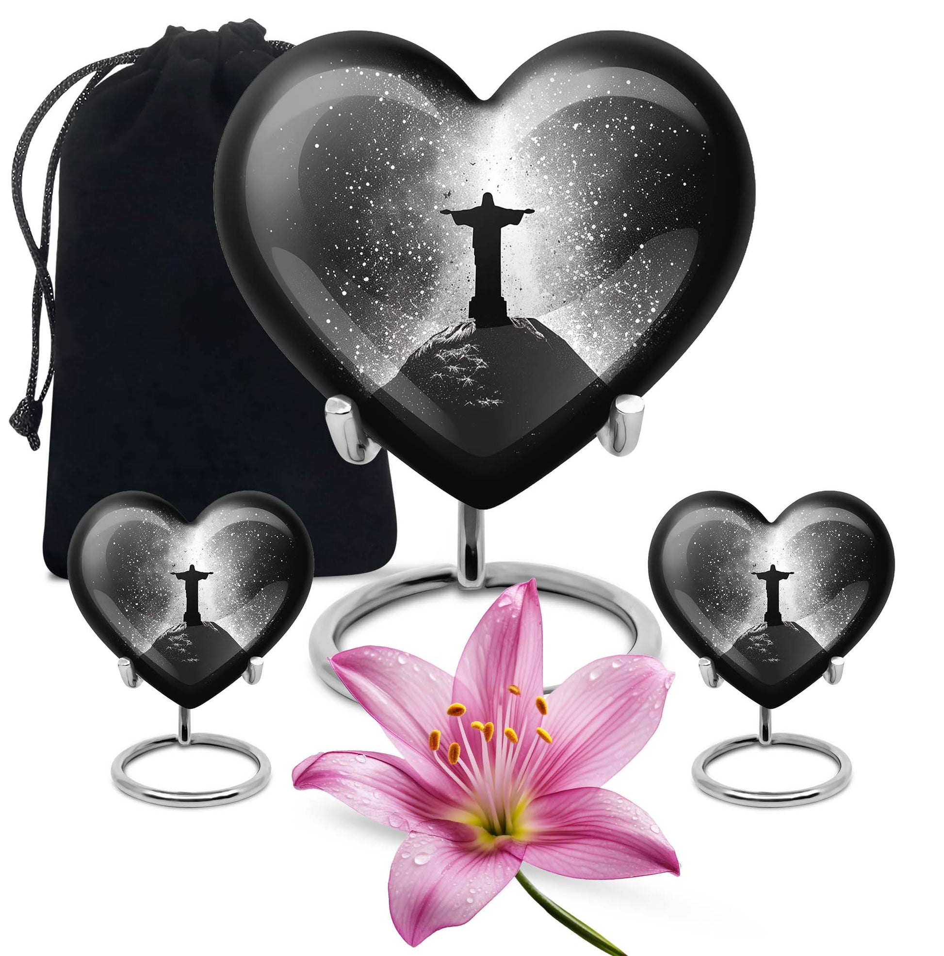 Gramophone-themed 10-inch heart-shaped cross urn 