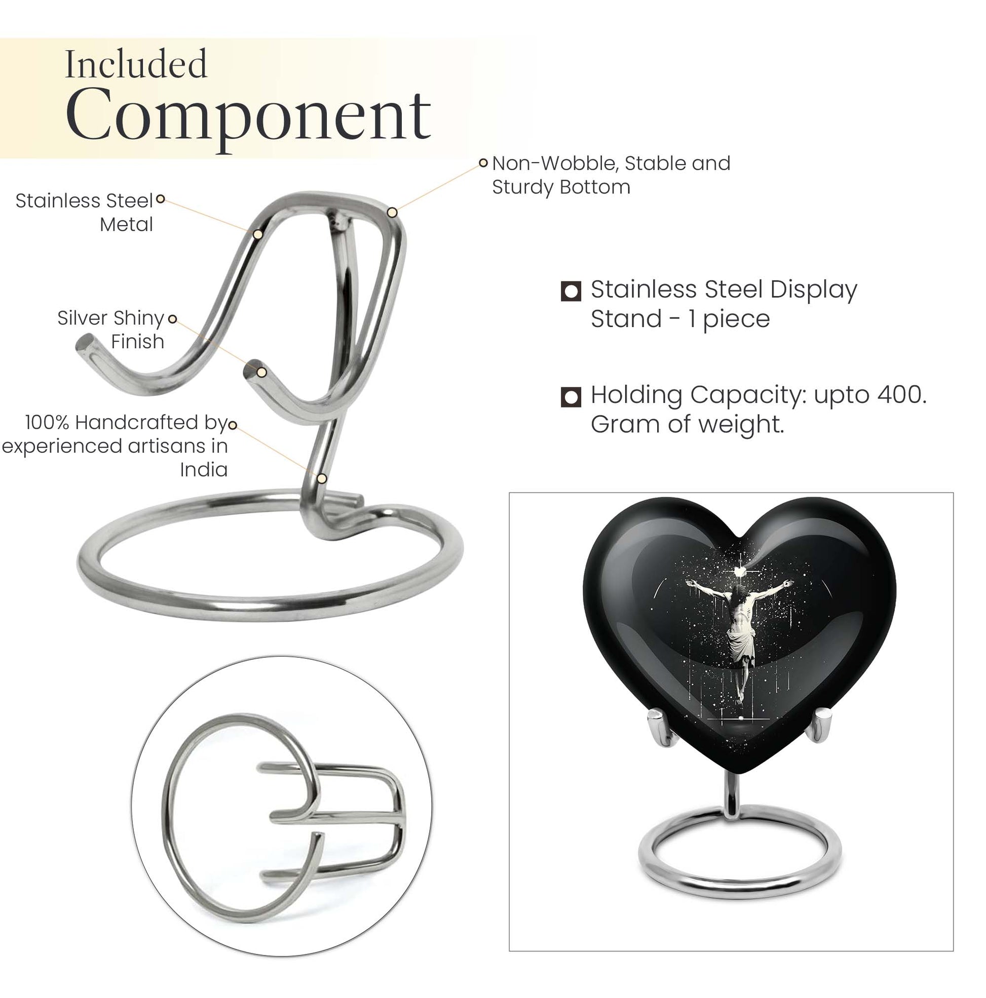 10-inch heart-shaped gramophone themed cross urn