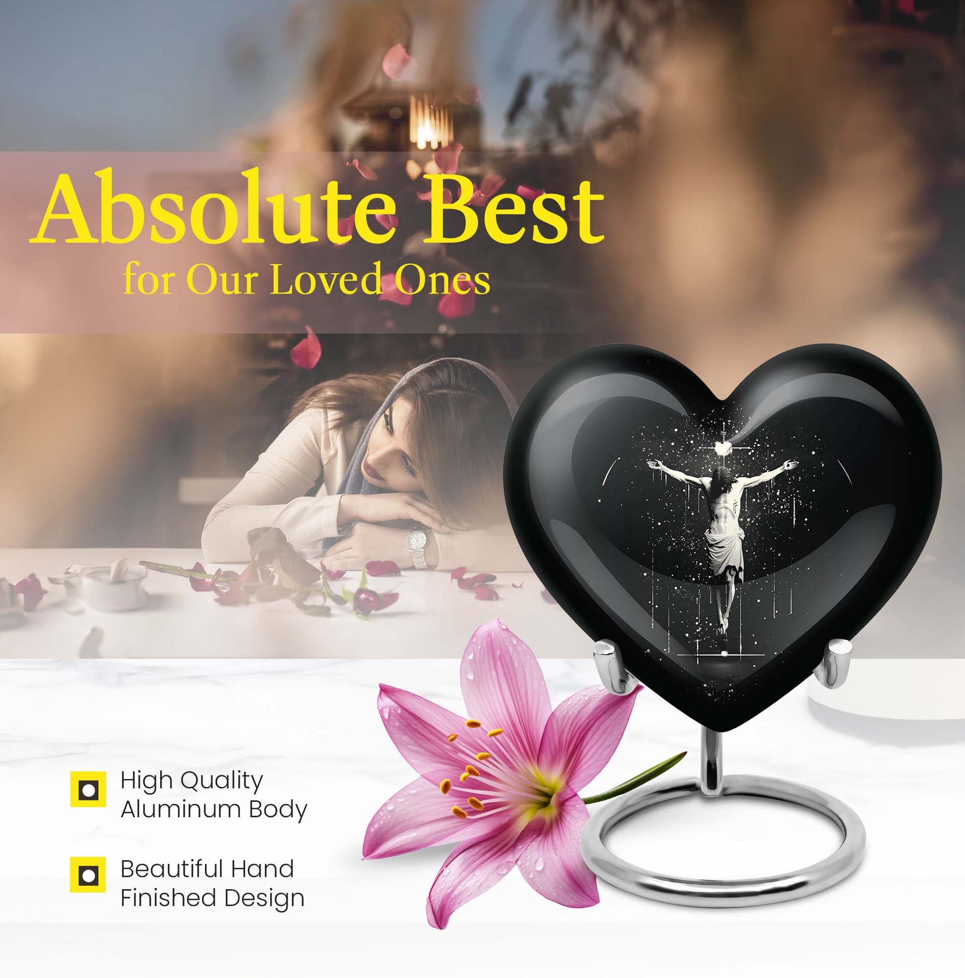 10-inch heart-shaped gramophone themed cross urn