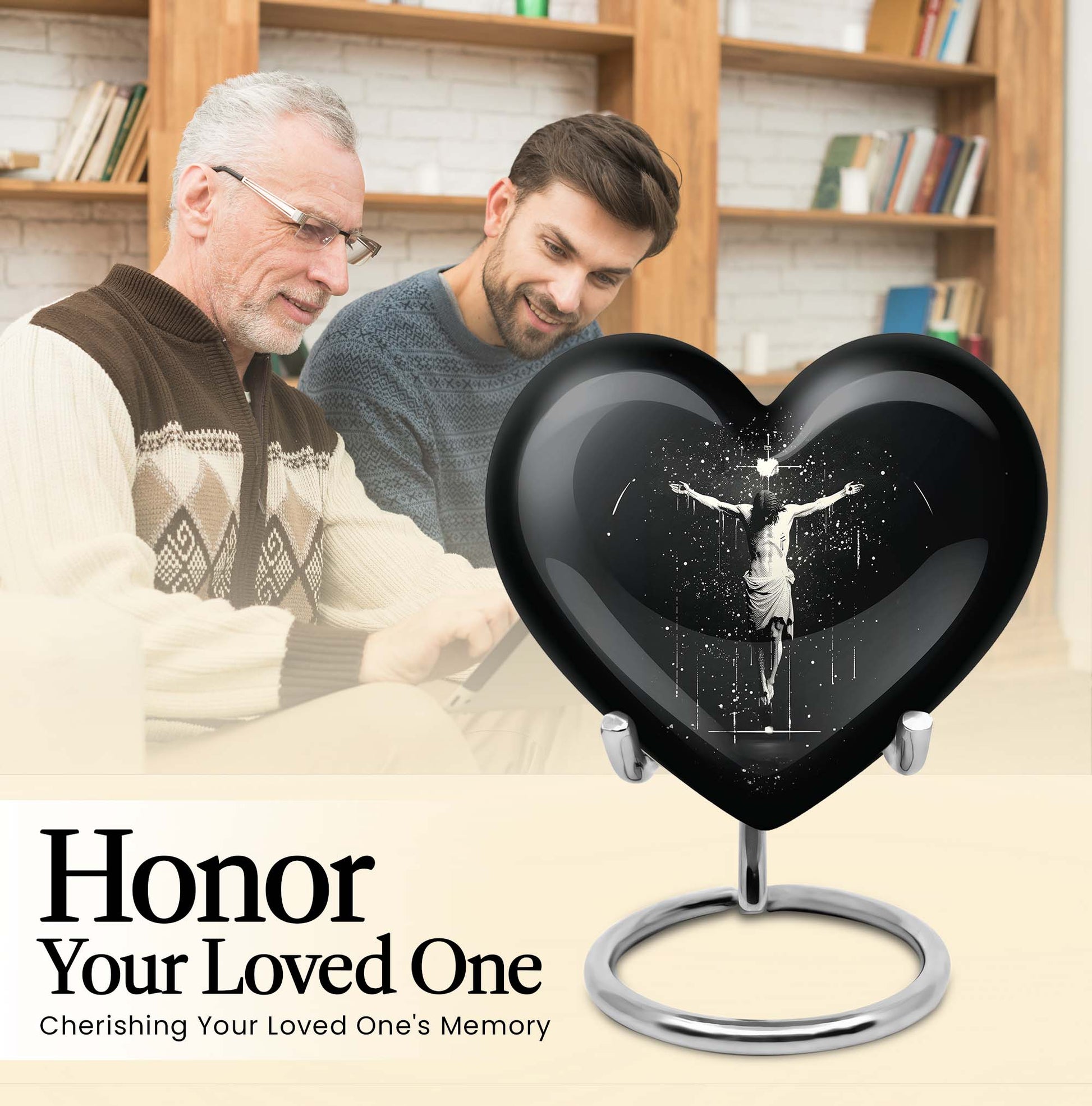 10-inch heart-shaped gramophone themed cross urn