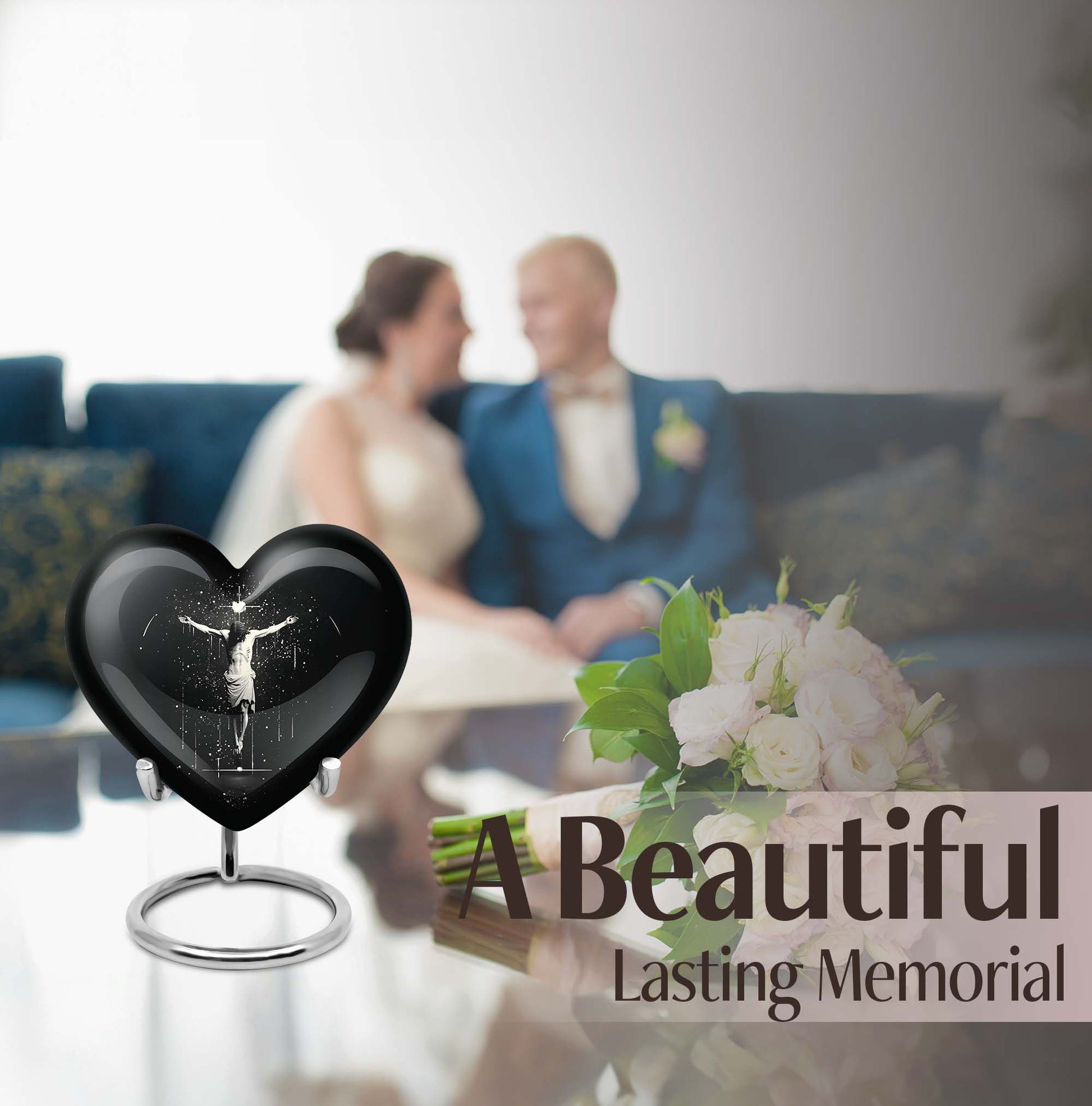 10-inch heart-shaped gramophone themed cross urn