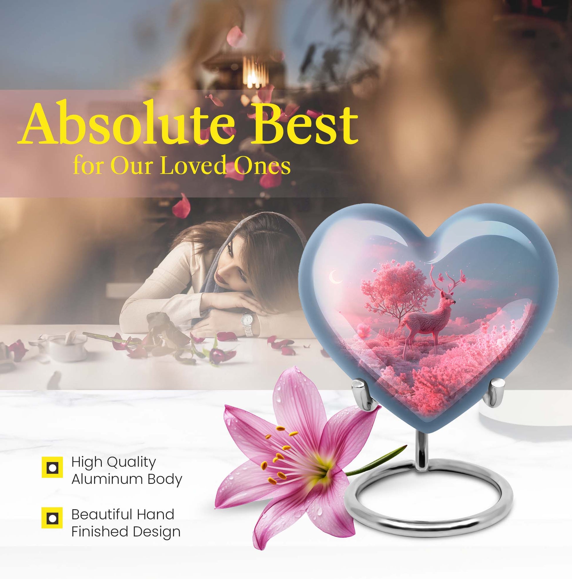 Elegant 10-inch heart-shaped deer urn for adult 