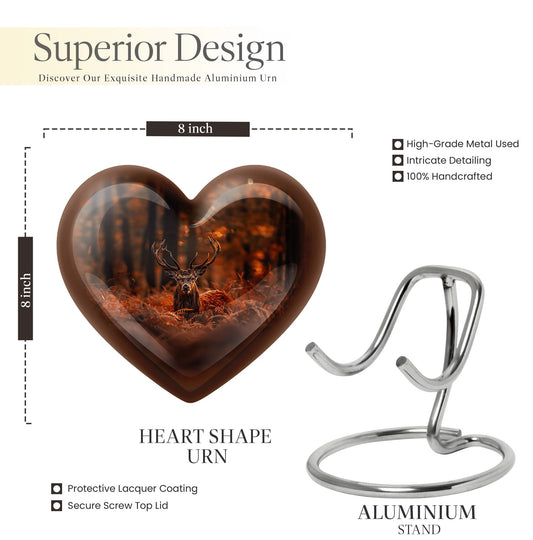 Heart-shaped deer urn, 10-inch aluminium 