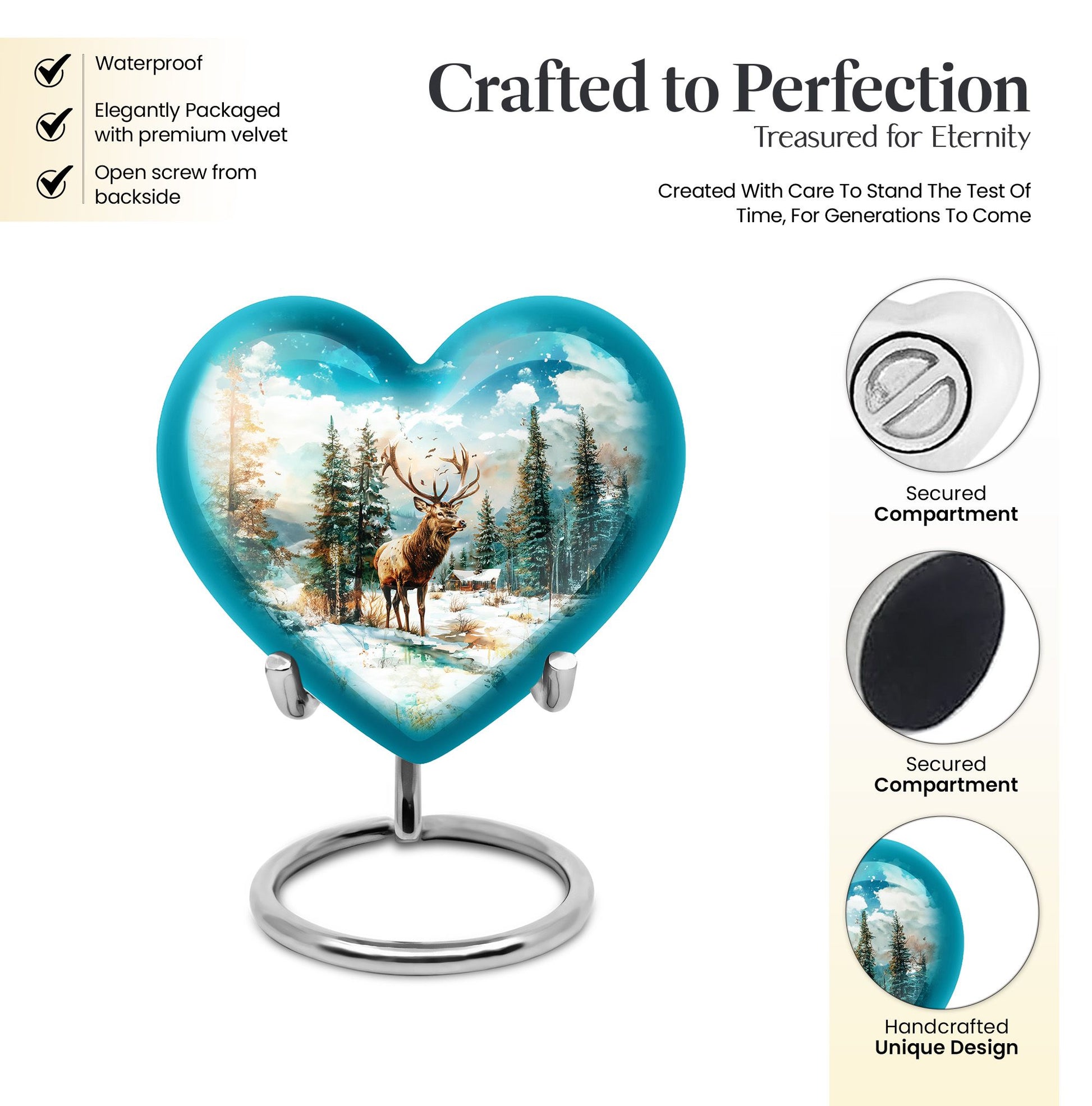 10-inch heart-shaped Deer Urn for ashes 