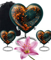 Peacock Theme Large Urn With 2 Keepsake Urn