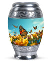 Large Butterflies Urn for adult human ashes, crafted from aluminium, personalizable with engraved names, a product of Monar_Urn