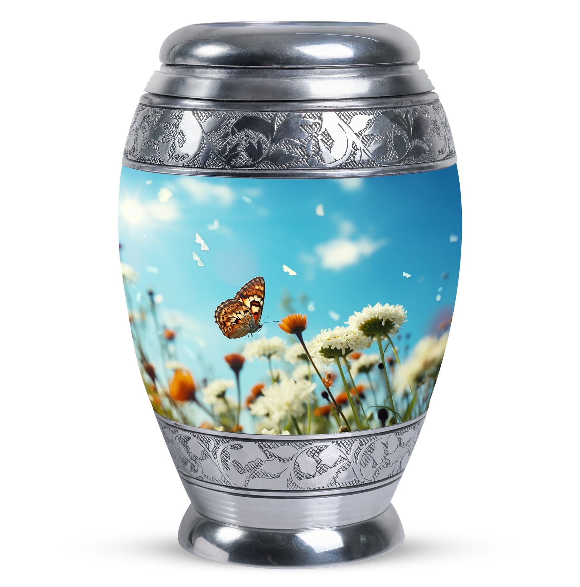 Elegant Butterflies Morning Cremation Urn, versatile decoration, perfect for preserving adult human ashes memorial.