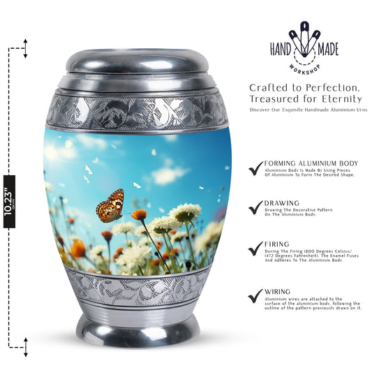 Elegant Butterflies Morning Cremation Urn, versatile decoration, perfect for preserving adult human ashes memorial.