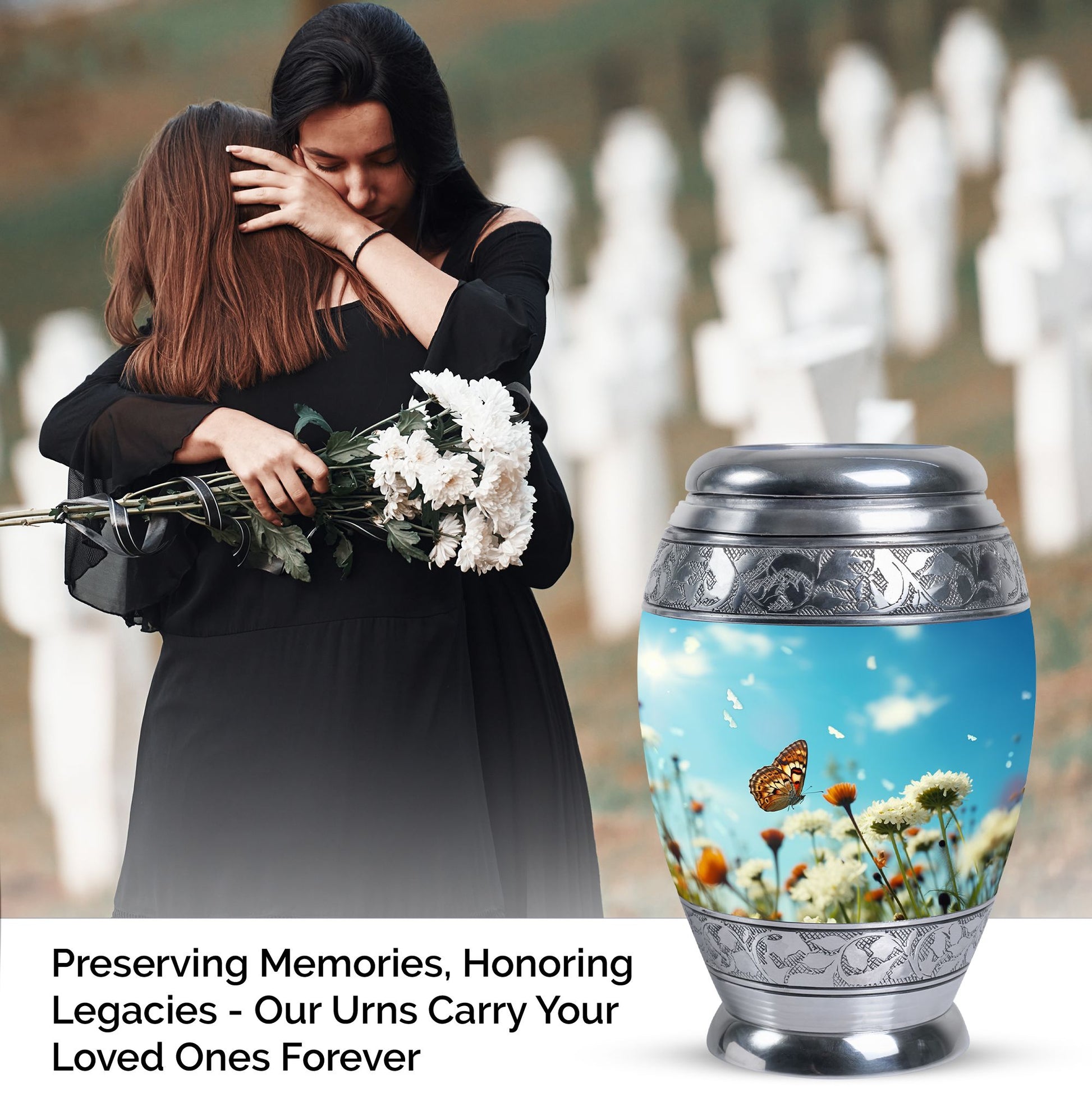 Elegant Butterflies Morning Cremation Urn, versatile decoration, perfect for preserving adult human ashes memorial.