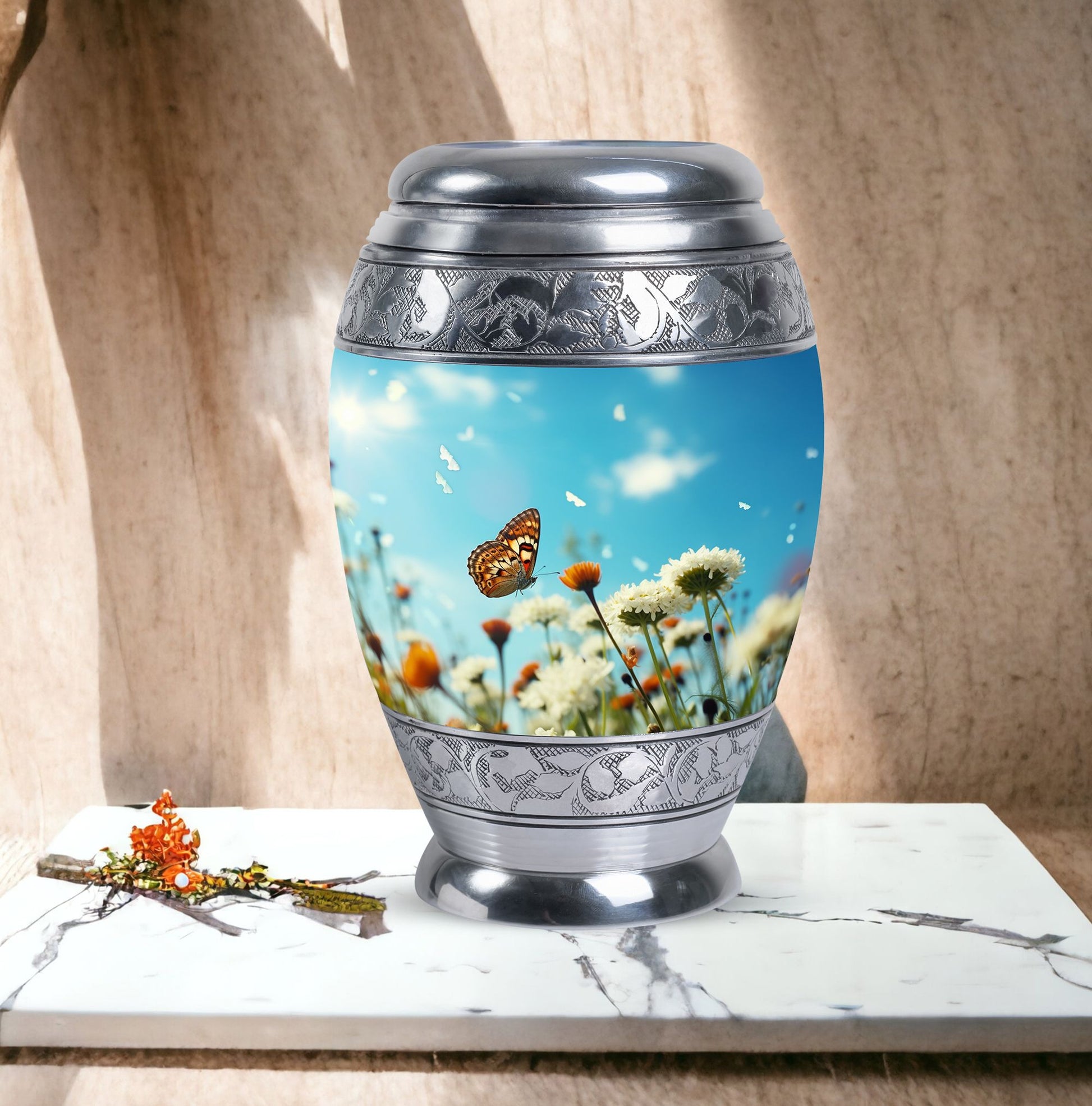 Elegant Butterflies Morning Cremation Urn, versatile decoration, perfect for preserving adult human ashes memorial.