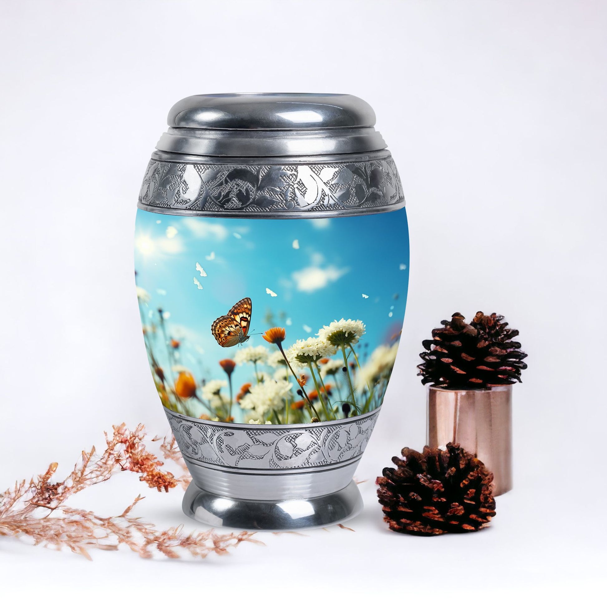 Elegant Butterflies Morning Cremation Urn, versatile decoration, perfect for preserving adult human ashes memorial.