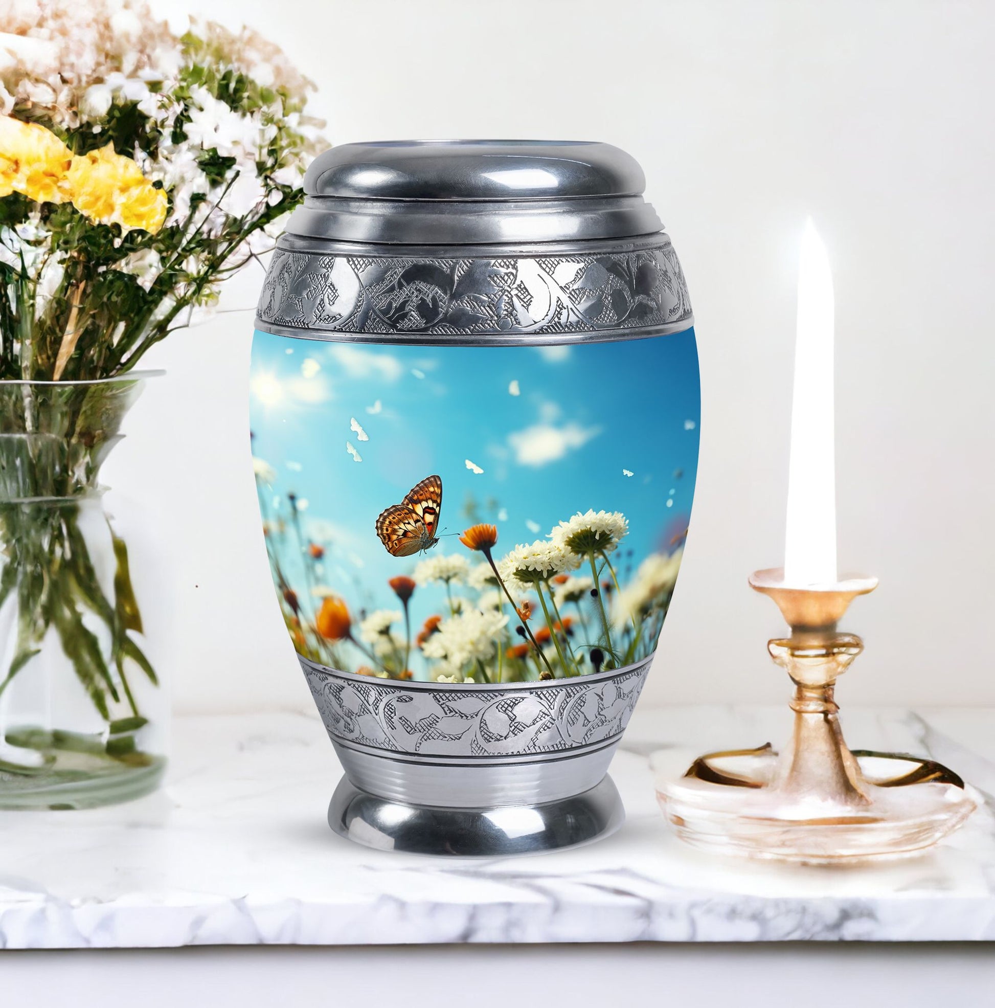 Elegant Butterflies Morning Cremation Urn, versatile decoration, perfect for preserving adult human ashes memorial.