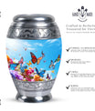 Colorful Monar_Urn, an aluminum large urn for ashes, with the capacity of 200 cubic inches and option for name engraving.