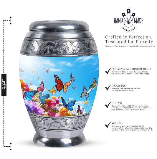 Colorful Monar_Urn, an aluminum large urn for ashes, with the capacity of 200 cubic inches and option for name engraving.