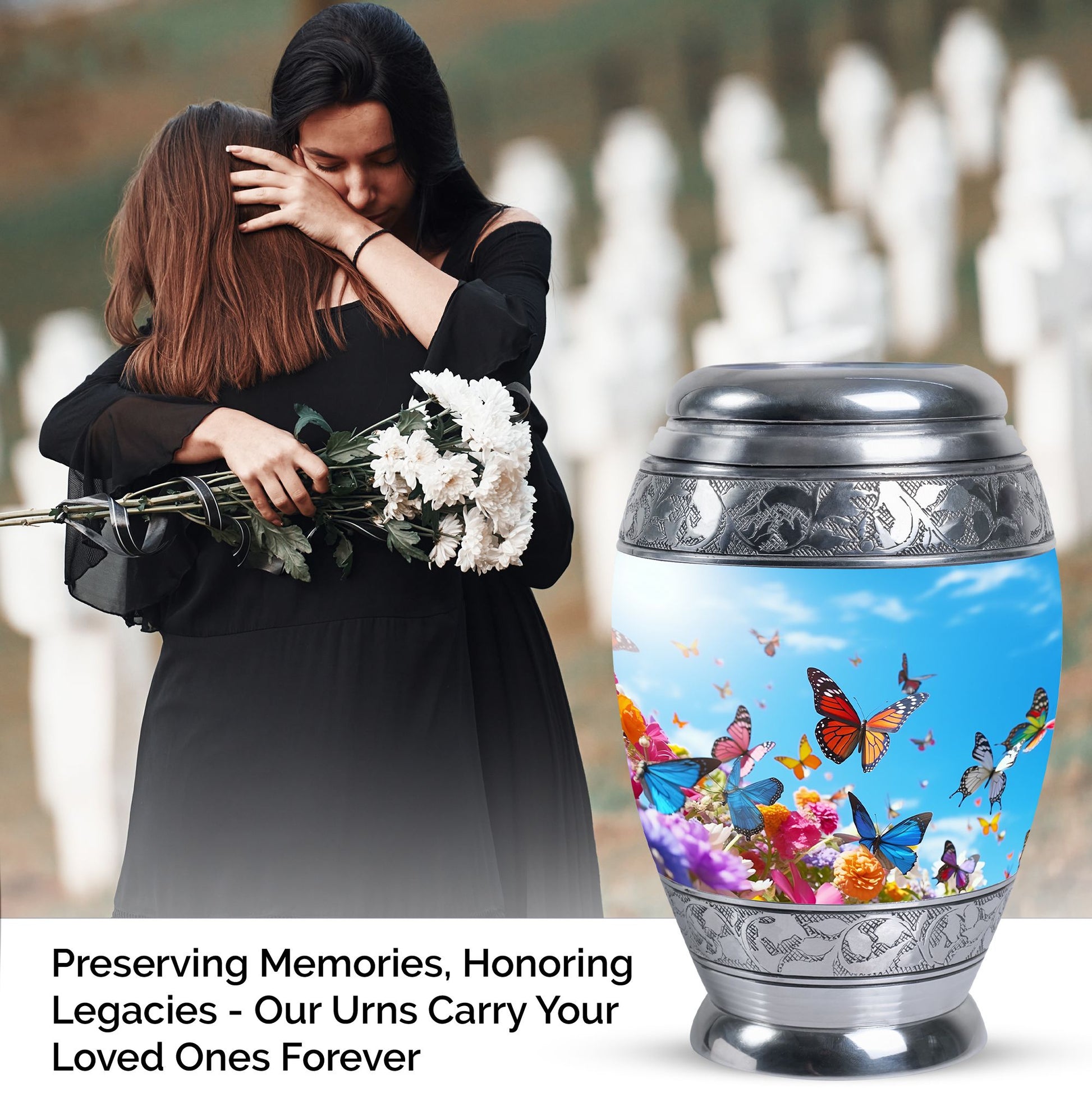 Colorful Monar_Urn, an aluminum large urn for ashes, with the capacity of 200 cubic inches and option for name engraving.