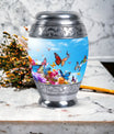 Colorful Monar_Urn, an aluminum large urn for ashes, with the capacity of 200 cubic inches and option for name engraving.