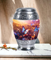 Blue Butterliesurn, Large Aluminium Urn personalized through engraving for human ashes, Velvet pouch included, Adult Size, Perfect for Burial